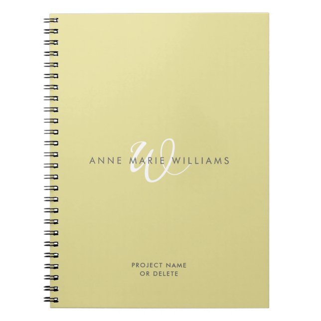 Modern Chartreuse White Script Monogram Notebook (Front)