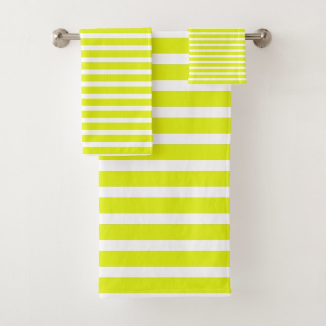 Modern Chartreuse White Stripes Pattern  Bath Towel Set (Insitu)