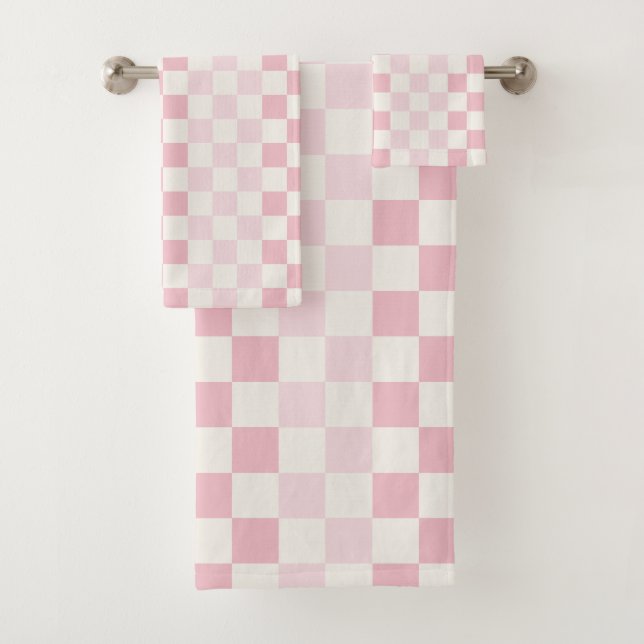 Modern Check Blush Pink Chequerboard Pattern  Bath Towel Set (Insitu)