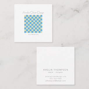 Modern Checkerboard Blue Simple Stylish Custom Square Business Card