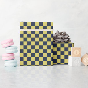 Modern Checkered Blue Yellow Wrapping Paper Roll