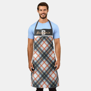 Modern Checkered Grey Orange Father's Day Apron