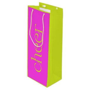 Modern Cheer Fuchsia Pink and Green  Wine Gift Bag