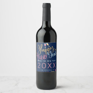 Modern Cheer the New Year Colourful Fireworks Part Wine Label