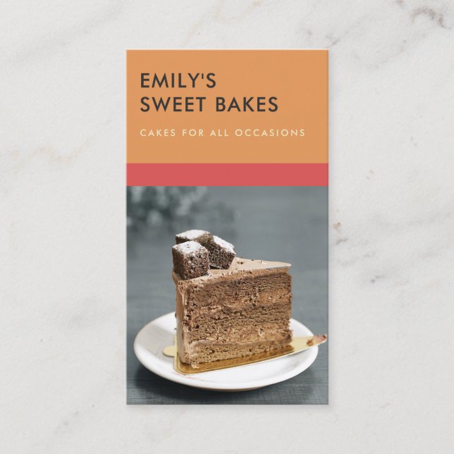 MODERN CHEERFUL BOLD RED ORANGE BAKERY CHEF PHOTO BUSINESS CARD (Front)