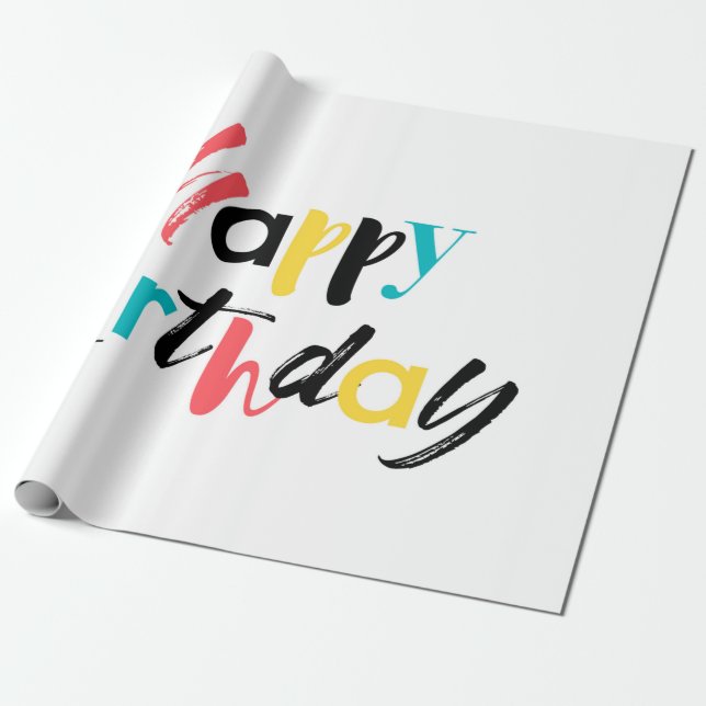 Modern, cheerful design of "Happy Birthday" Wrapping Paper (Unrolled)