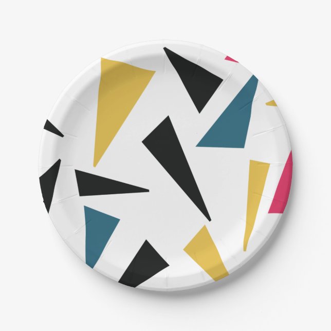Modern, cheerful, fun, vibrant geometric pattern paper plate (Front)