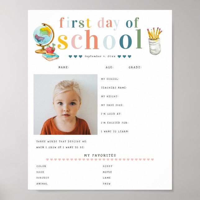 Modern Cheerful Lettering | 1st Day of School Poster (Front)