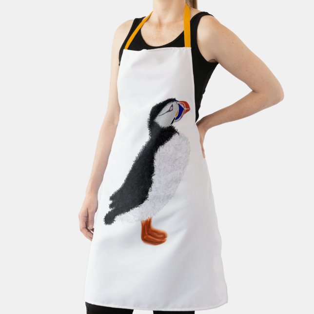 Modern cheerful puffin apron (Insitu)