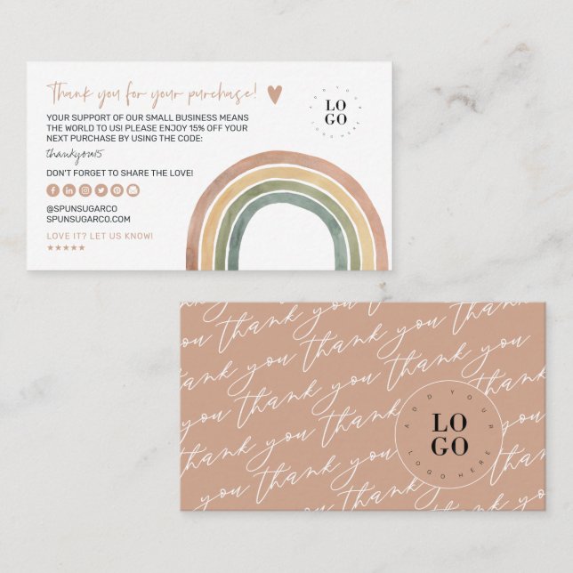 Modern Cheerful Rainbow Thank You Business Card (Front/Back)