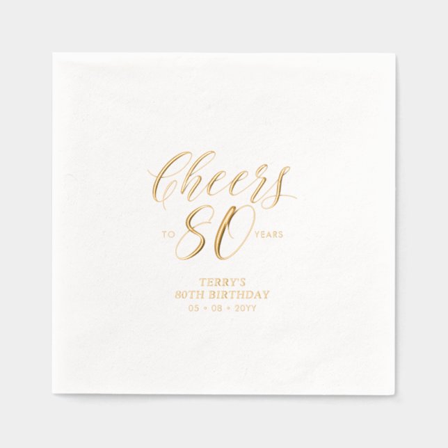 Modern Cheers 80th Birthday Party Foil Napkins (Front)