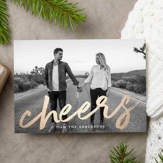 Modern Cheers Gold Luxe Photo Holiday Card (Creator Uploaded)