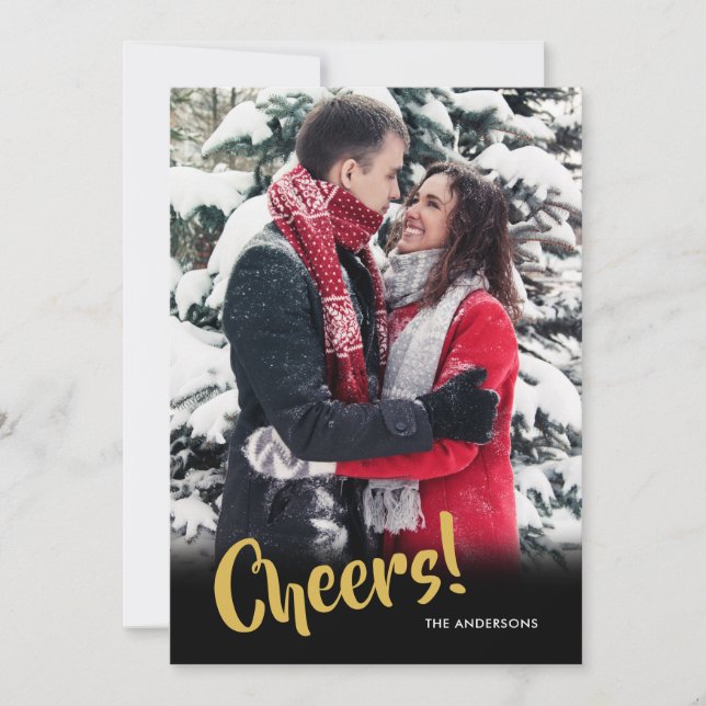Modern Cheers Happy New Years Photo Holiday Card (Front)