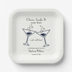 Modern Cheers Laughs Tears Cocktail Retirement Paper Plate