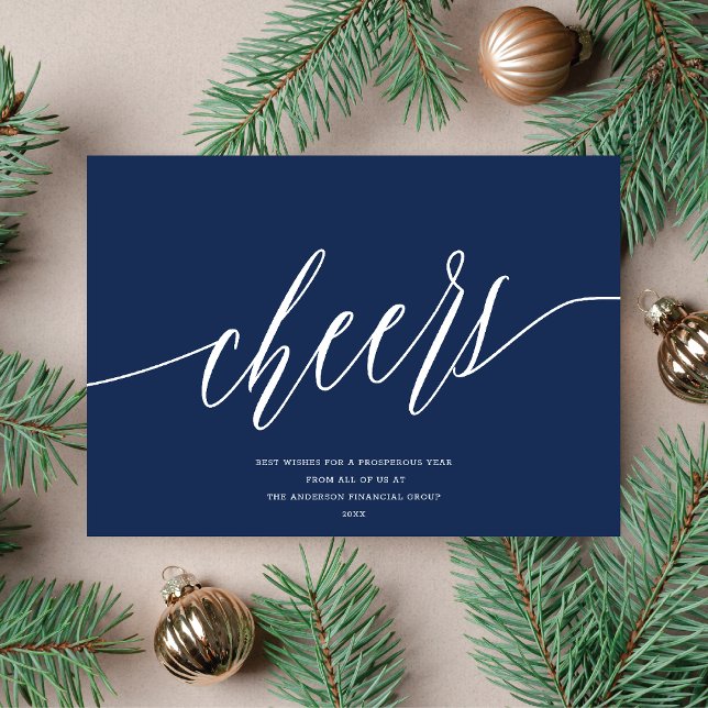 Modern Cheers Non-Photo Business Holiday Card Blue (Creator Uploaded)