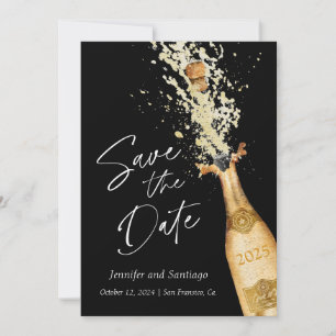 Modern Cheers Save the Date Black and Gold Card