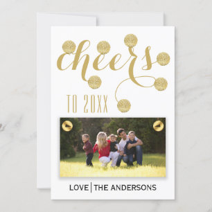 Modern cheers to 2015 gold New Year Groupon photo Holiday Card