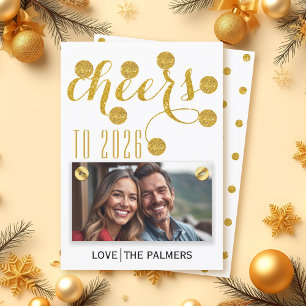 Modern cheers to 2026 gold glitter New Year photo Holiday Card