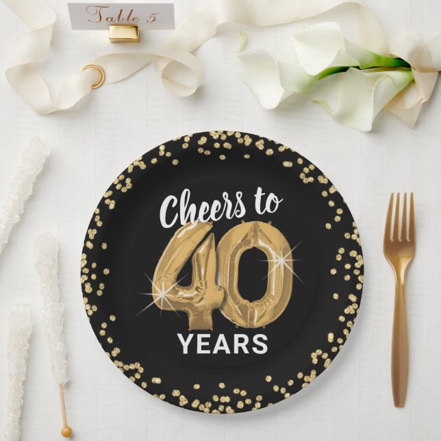 Modern Cheers to 40 Years Birthday Paper Plate (Wedding)