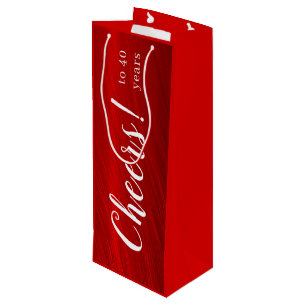Modern Cheers to 40 Years Ruby Red Anniversary Wine Gift Bag