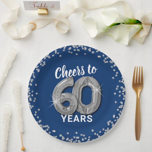 Modern Cheers to 60 Years Birthday Paper Plate (Wedding)