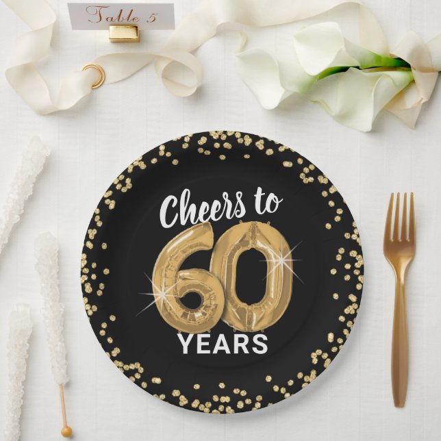 Modern Cheers to 60 Years Birthday Paper Plate (Wedding)