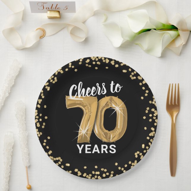 Modern Cheers to 70 Years Birthday Paper Plate (Wedding)