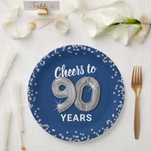 Modern Cheers to 90 Years Birthday Paper Plate