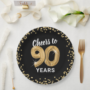 Modern Cheers to 90 Years Birthday Paper Plate