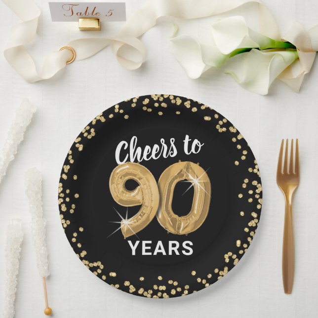 Modern Cheers to 90 Years Birthday Paper Plate (Wedding)