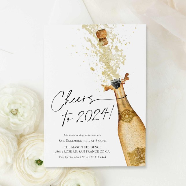 Modern Cheers to New Year's Party Invitation (Cheers to 2024! New years eve party Invitation)