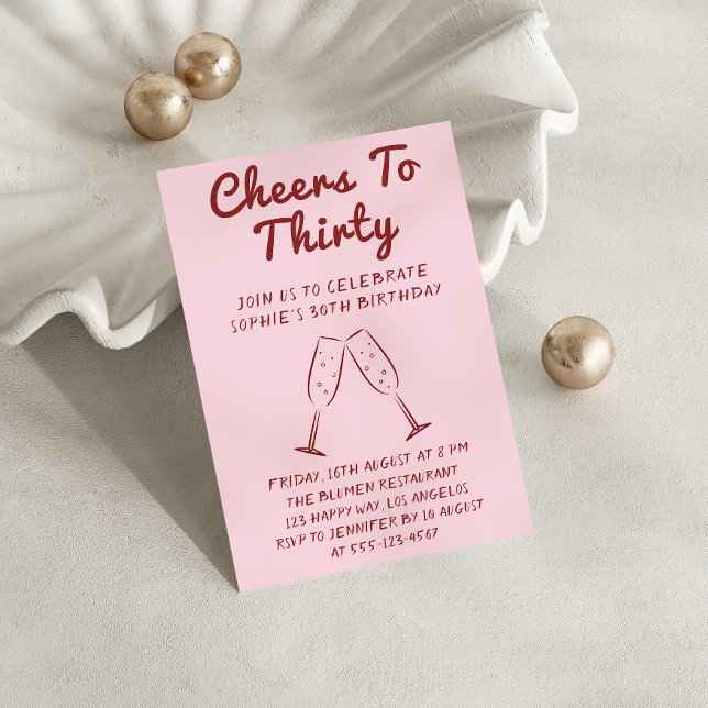 Modern “Cheers to Thirty” Wine 30th Birthday Party Invitation (Creator Uploaded)
