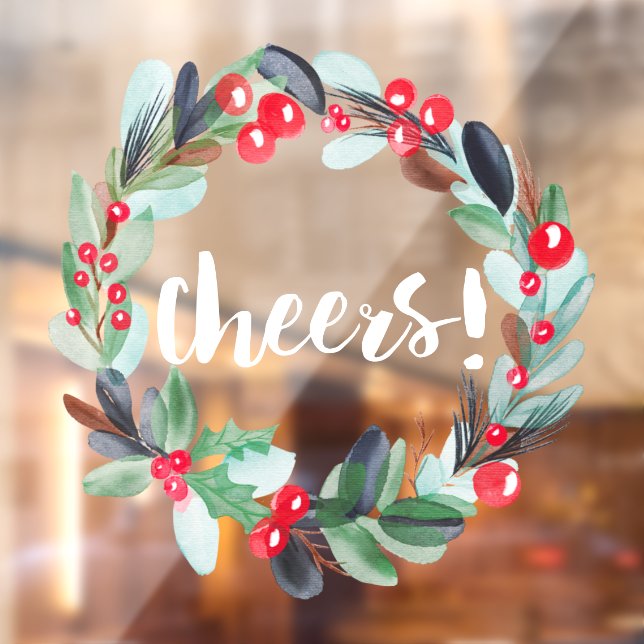 Modern cheers watercolor wreath script window cling (Sheet 2)