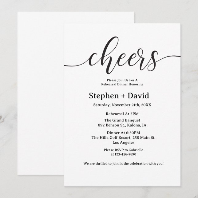  Modern Cheers wedding Dinner Rehasal Invitation (Front/Back)