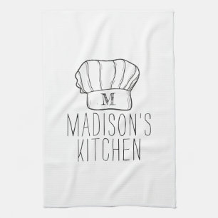 Modern Chef Cook Hat Monogram Simple Stylish Name Kitchen Towel