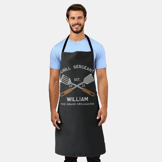 Modern Chef Dad Grill Expert Personalized Apron (Worn)