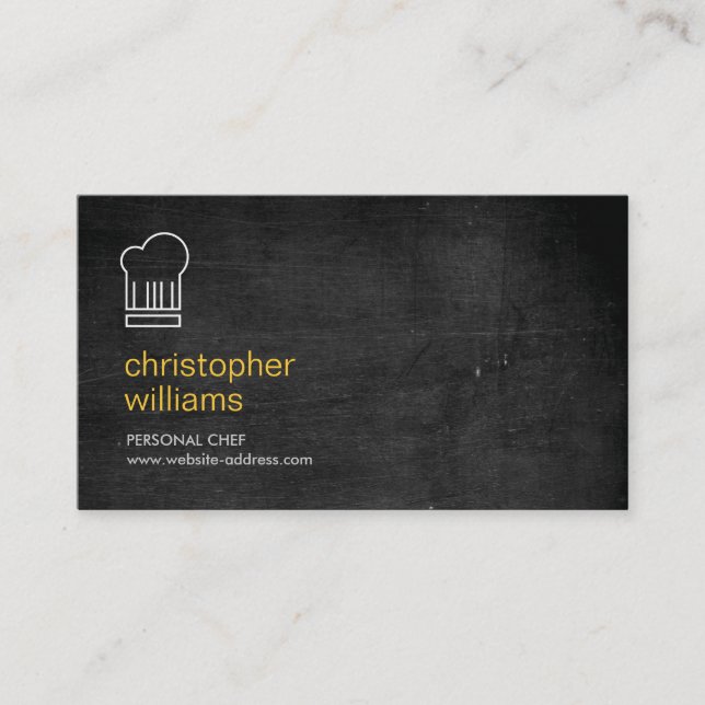 MODERN CHEF HAT LOGO on BLACK WOOD Business Card (Front)