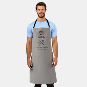 Modern Chef Sober Dad Proud Childrens Names BBQ Apron