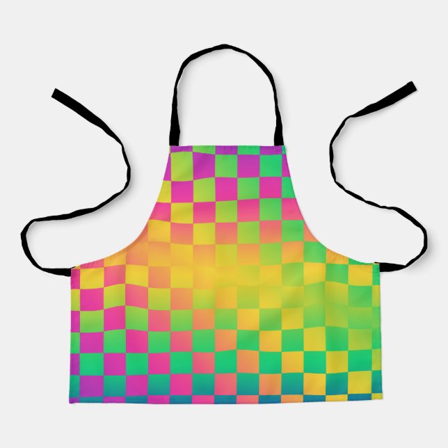 Modern Chequerboard Colourful Pattern Apron (Front)