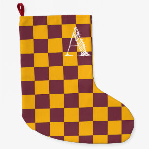 Modern Chequerboard Sports Team Colours INITIAL Large Christmas Stocking