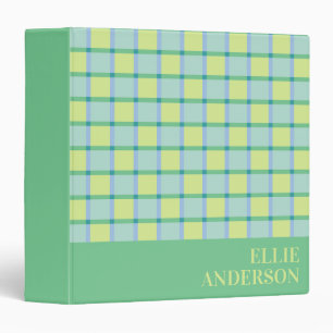 Modern Chequered Blue Green Lime Custom Name Binder