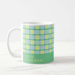 Modern Chequered Blue Green Lime Personalized Coffee Mug