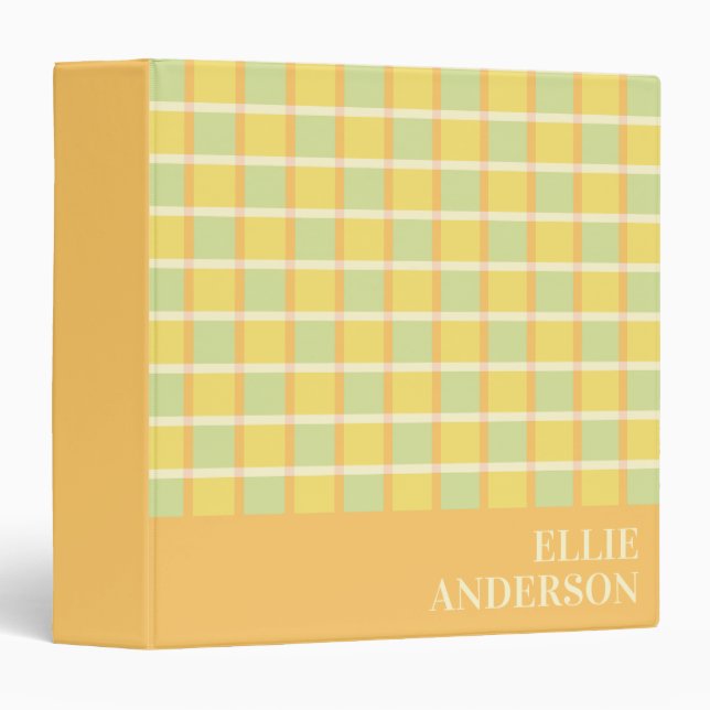 Modern Chequered Green Yellow Orange Custom Name Binder (Front/Spine)