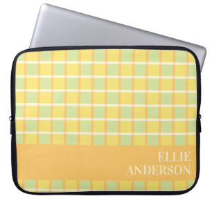 Modern Chequered Green Yellow Orange Personalized Laptop Sleeve