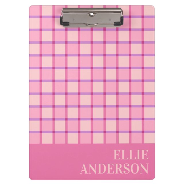 Modern Chequered Pastel Pink Purple Name Clipboard (Front)