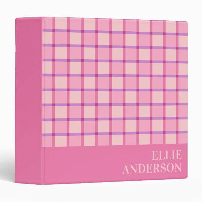 Modern Chequered Pink Purple Custom Name Binder (Front/Spine)