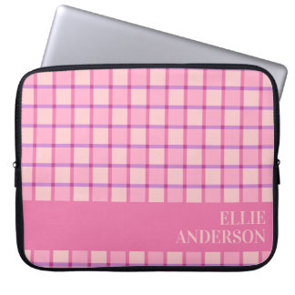 Modern Chequered Pink Purple Personalized Laptop Sleeve