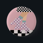 Modern Chequered Roller Skating Girl Art Checks  2 Inch Round Button<br><div class="desc">Roller skater girl in checks on skirt, and lilac checkers on quads, roller skating on chequerboard pattern disco floor. Perfect abstract legs roller skates art for roller derby babe, woman, girl. Lovable roller skates pattern design on home decor, mugs, wrapping paper, etc. Roller skates art illustration design gift for daughter,...</div>