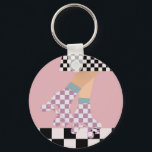 Modern Chequered Roller Skating Girl Art Checks   Keychain<br><div class="desc">Roller skater girl in checks on skirt, and lilac checkers on quads, roller skating on chequerboard pattern disco floor. Perfect abstract legs roller skates art for roller derby babe, woman, girl. Lovable roller skates pattern design on home decor, mugs, wrapping paper, etc. Roller skates art illustration design gift for daughter,...</div>