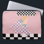 Modern Chequered Roller Skating Girl Art Checks   Laptop Sleeve<br><div class="desc">Roller skater girl in checks on skirt, and lilac checkers on quads, roller skating on chequerboard pattern disco floor. Perfect abstract legs roller skates art for roller derby babe, woman, girl. Lovable roller skates pattern design on home decor, mugs, wrapping paper, etc. Roller skates art illustration design gift for daughter,...</div>